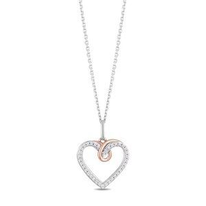 Elegant Sterling Silver and 10k Rose Gold Diamond Heart Necklace